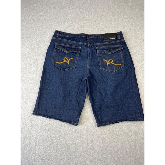 Vintage Rocawear Shorts Mens 42 Blue Denim‎ Hip Hop Baggy Jorts Flap Pockets - Picture 1 of 9